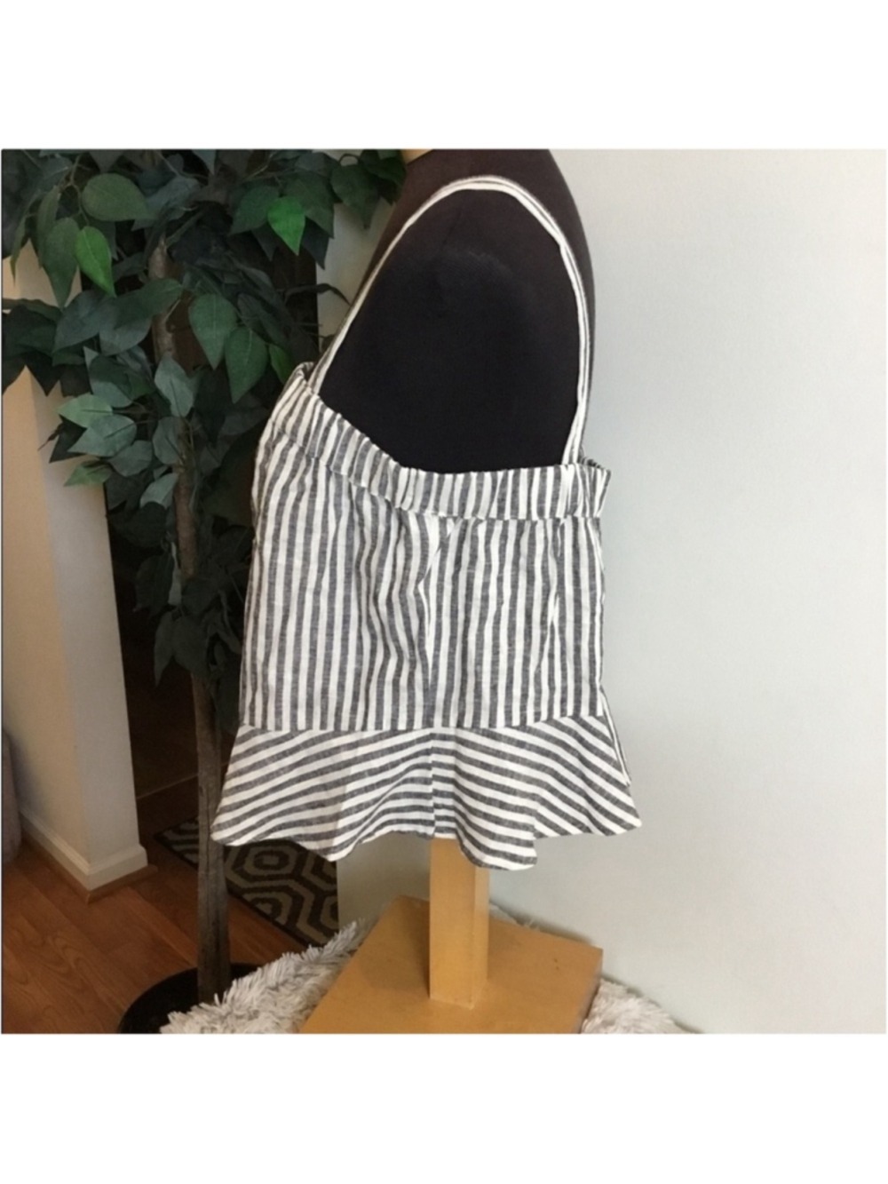 POPSUGAR Striped Linen Blend Crop Tank Top White Black XXL NWT - Picture 3 of 15